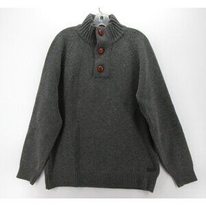 Barbour Sweater Large Wool Henley Pullover Ribbed Chunky Mock Neck *